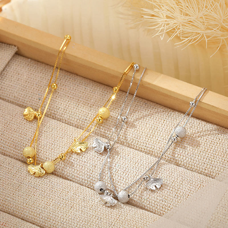 Bracelet de cheville de protection en argent sterling 925 avec motif ginkgo