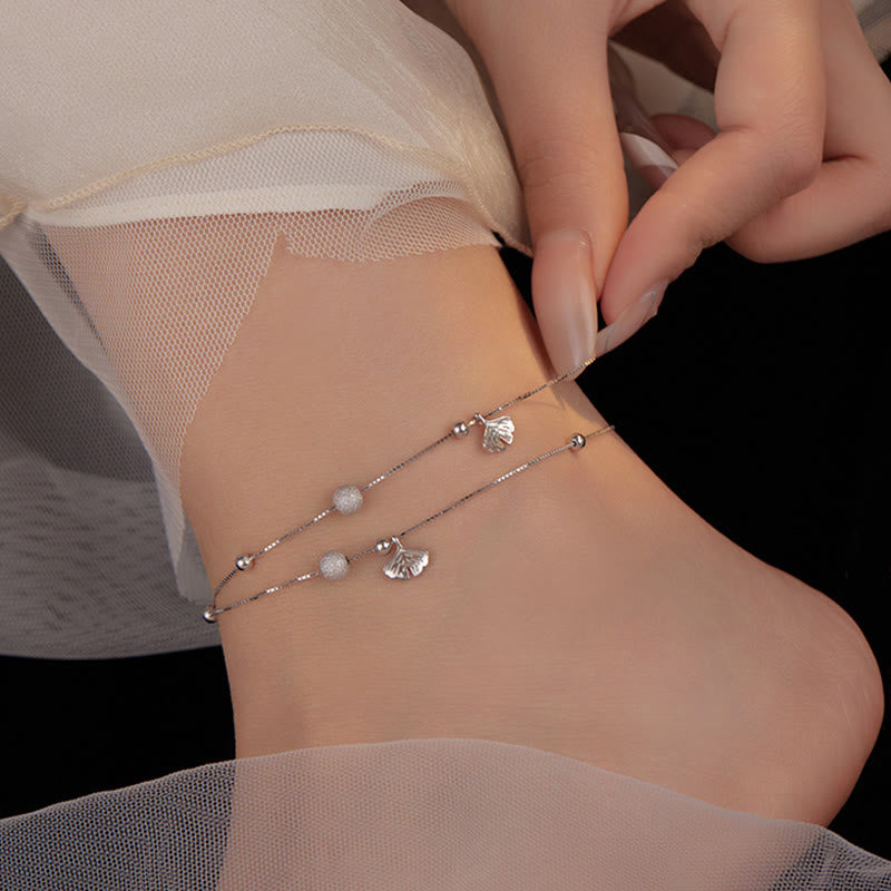 Bracelet de cheville de protection en argent sterling 925 avec motif ginkgo