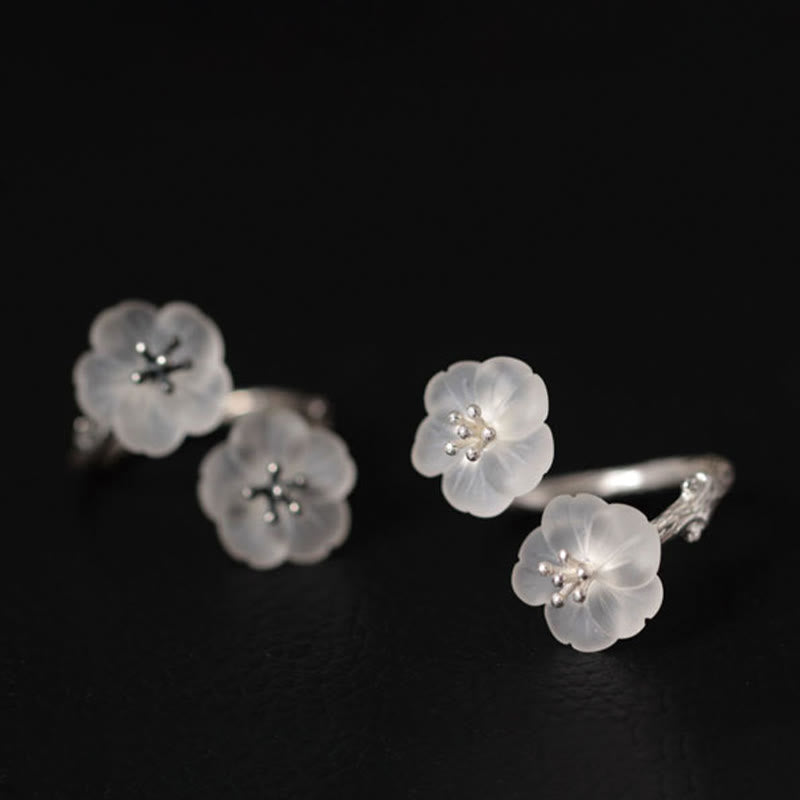 925 Sterling Silver White Crystal Double Plum Protection Ring