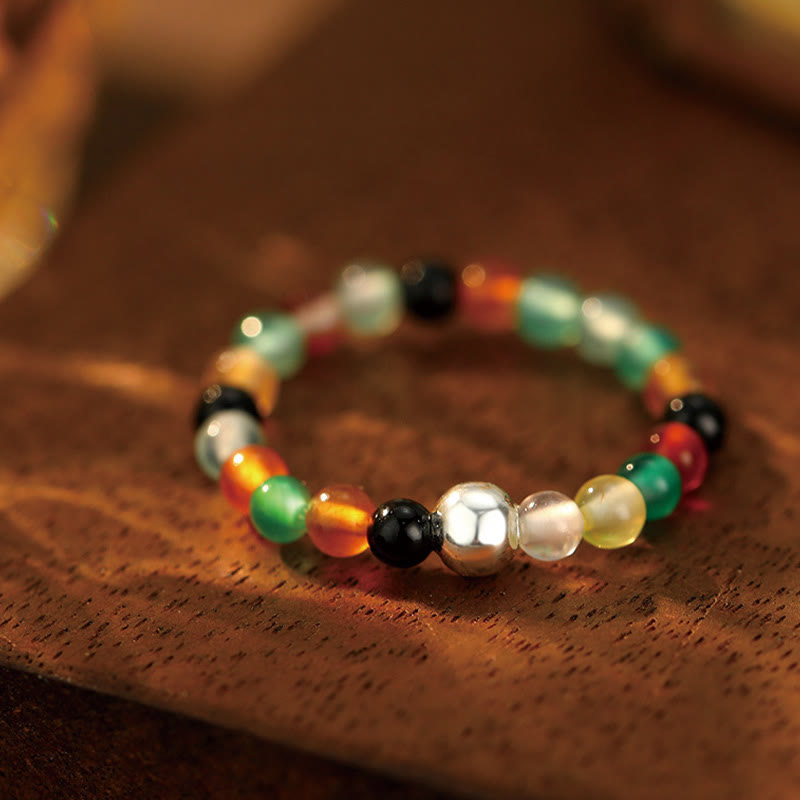 Bague en argent sterling 925 et jade avec perles de cristal pour la bénédiction et la protection