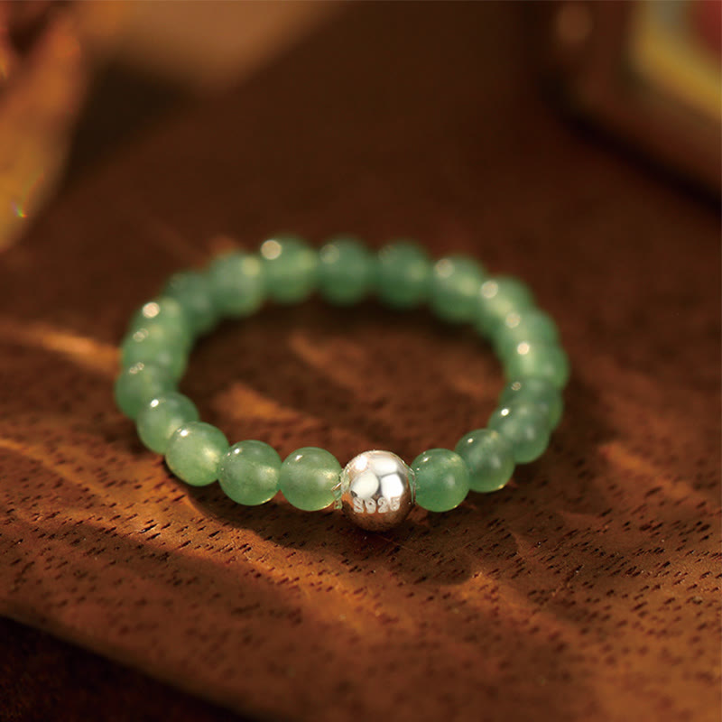 Bague en argent sterling 925 et jade avec perles de cristal pour la bénédiction et la protection