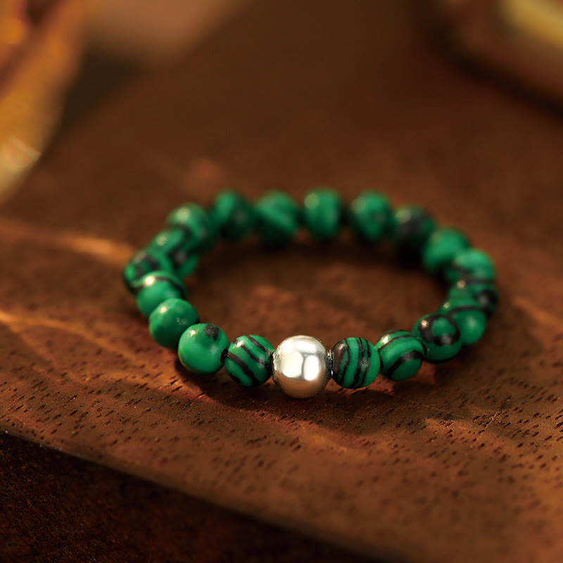 Bague en argent sterling 925 et jade avec perles de cristal pour la bénédiction et la protection