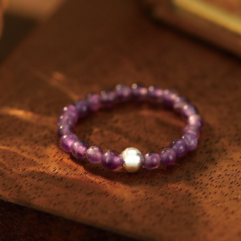 Bague en argent sterling 925 et jade avec perles de cristal pour la bénédiction et la protection