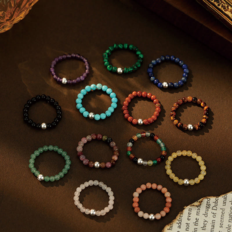 Bague en argent sterling 925 et jade avec perles de cristal pour la bénédiction et la protection