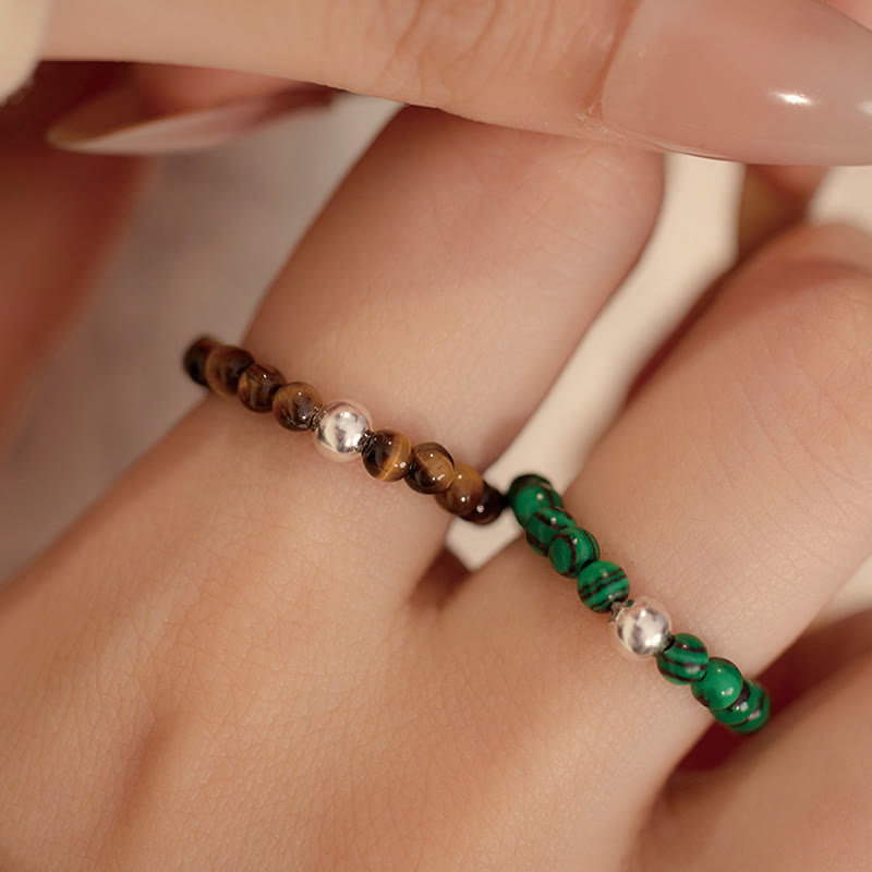 Bague en argent sterling 925 et jade avec perles de cristal pour la bénédiction et la protection