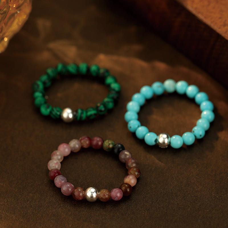 Bague en argent sterling 925 et jade avec perles de cristal pour la bénédiction et la protection