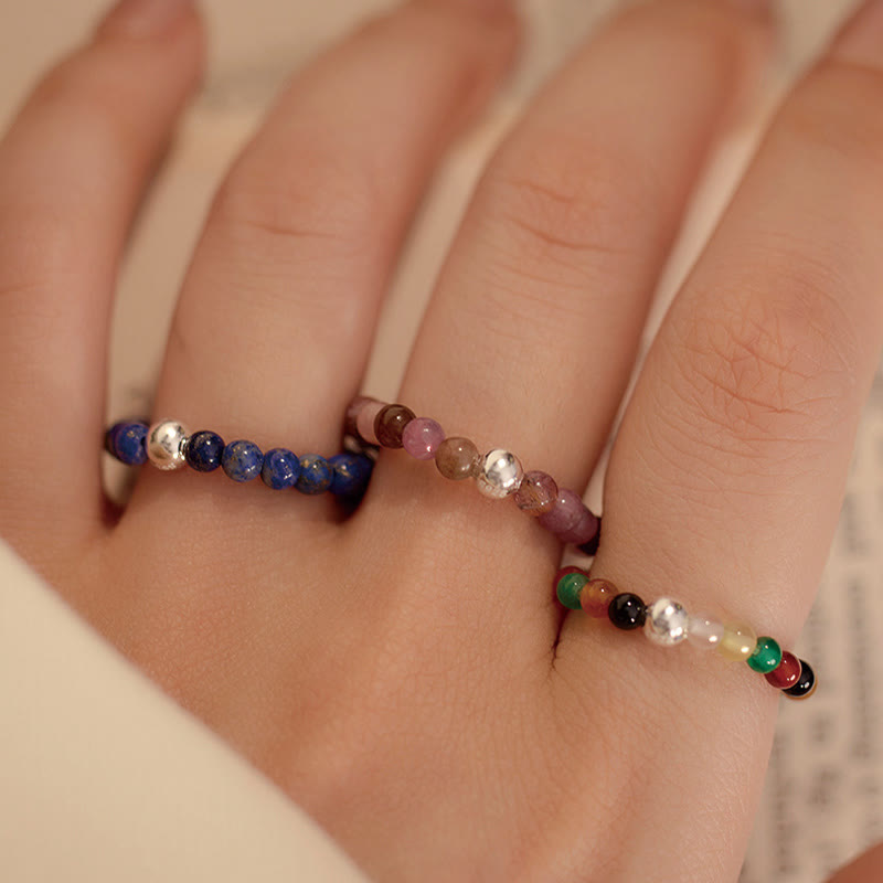 Bague en argent sterling 925 et jade avec perles de cristal pour la bénédiction et la protection