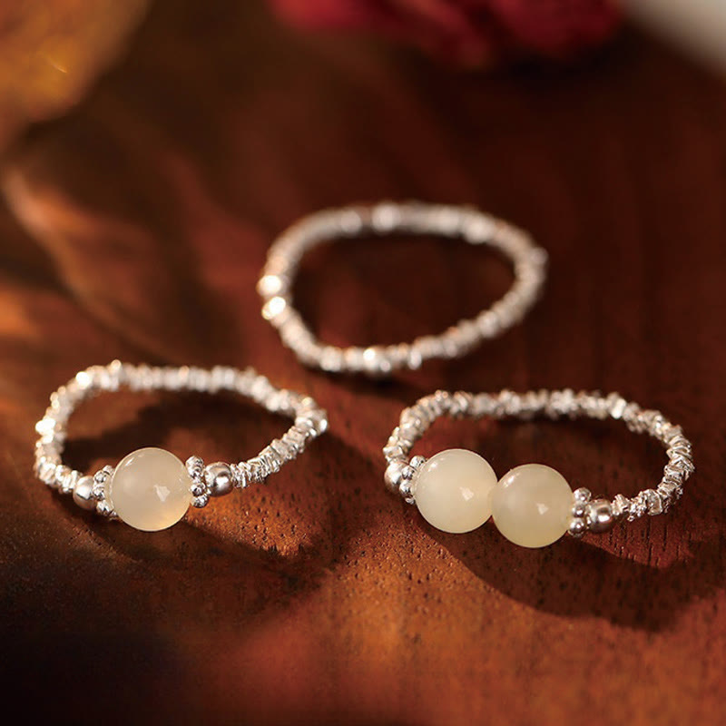 Bague en argent sterling 925 et jade Hetian - 6 mm