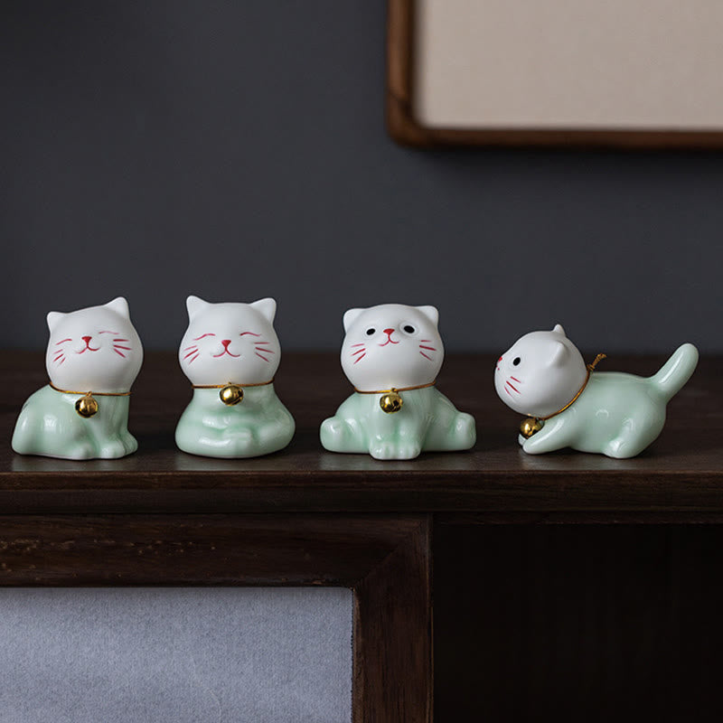 Mini Cute Cat Ceramic Figurine 4.7cm Spiritual Animal Décor