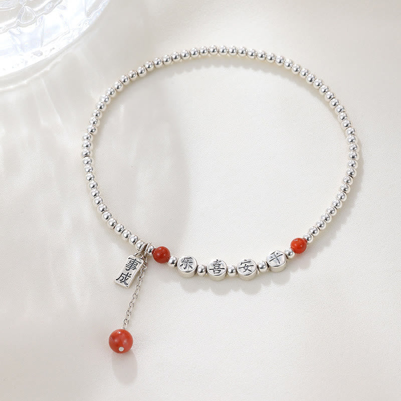 Bracelet de cheville Peace en agate rouge 6 mm et argent