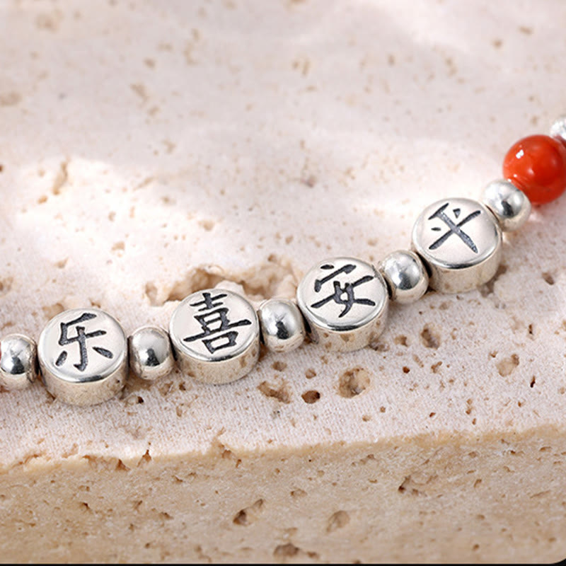 Bracelet de cheville Peace en agate rouge 6 mm et argent