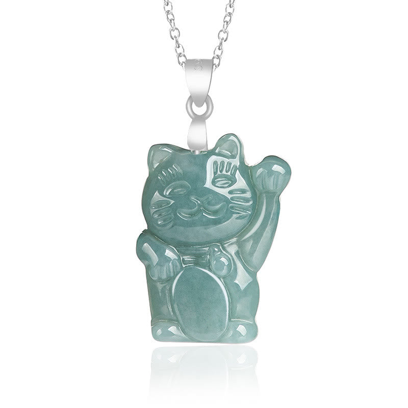 Collier Abondance Chat Porte-Bonheur en Jade