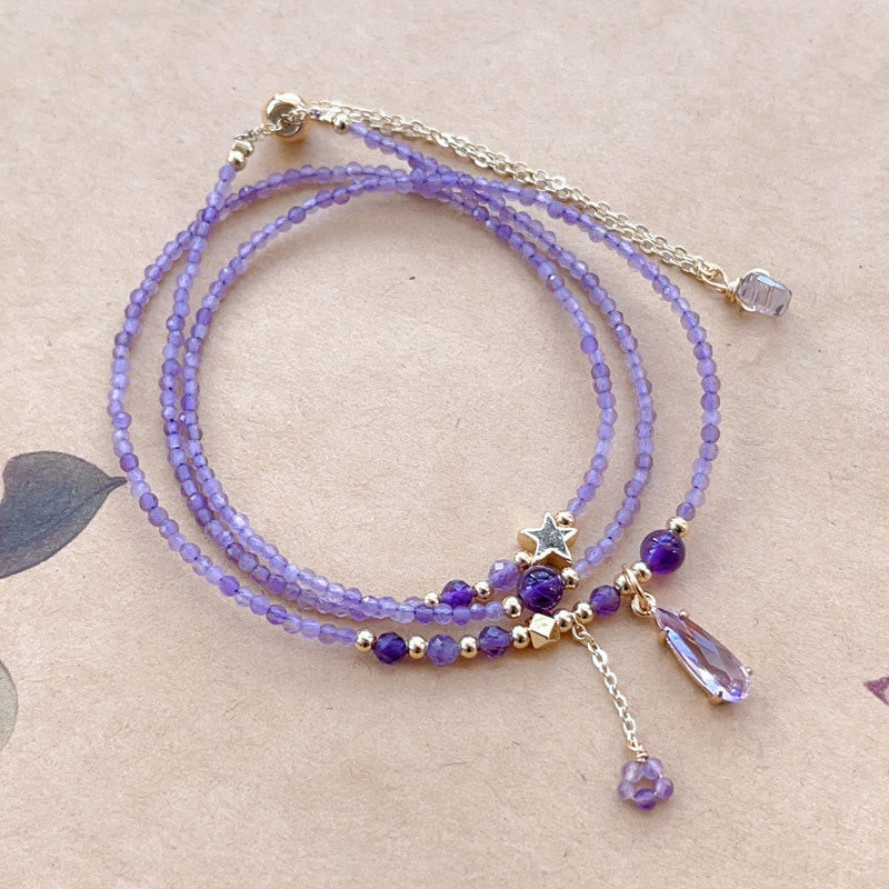 Bracelet de méditation triple tour en améthyste 15-16 cm