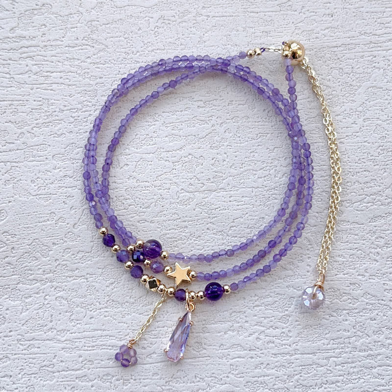 Bracelet de méditation triple tour en améthyste 15-16 cm