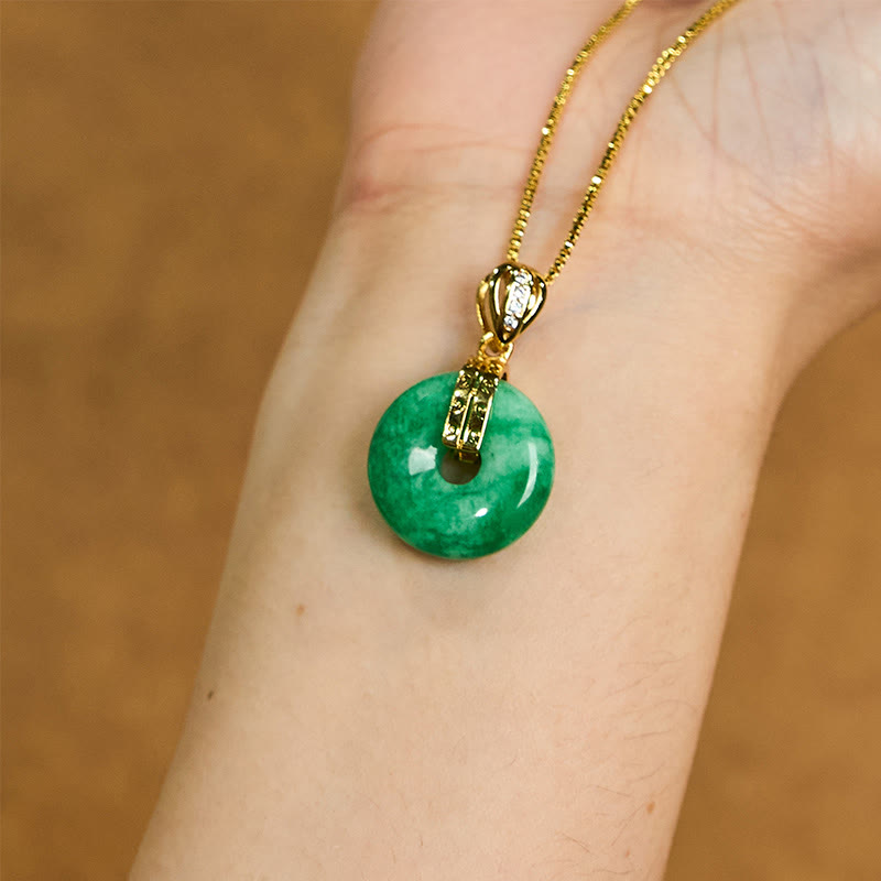 Collier unisexe en jade cyan avec boucle de paix et de guérison