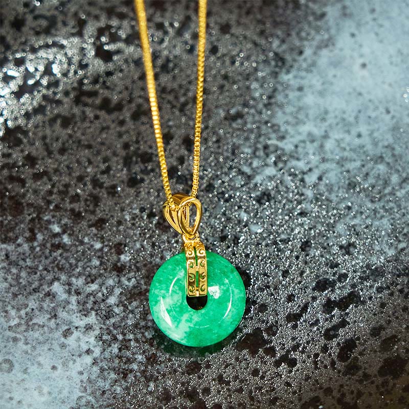 Collier unisexe en jade cyan avec boucle de paix et de guérison