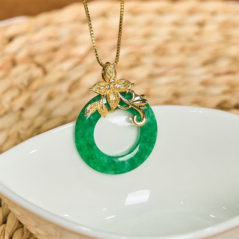 Collier pendentif porte-bonheur en jade cyan avec boucle de paix et guérison