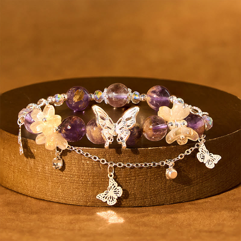 Bracelet Sagesse en améthyste fantôme violette 8 mm pour femme