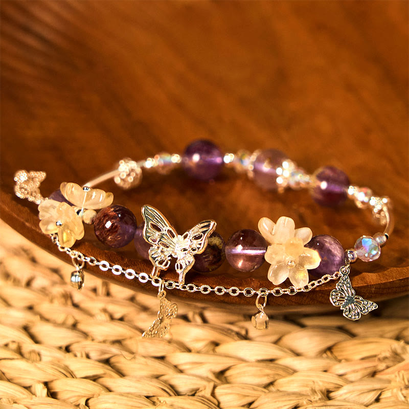 Bracelet Sagesse en améthyste fantôme violette 8 mm pour femme