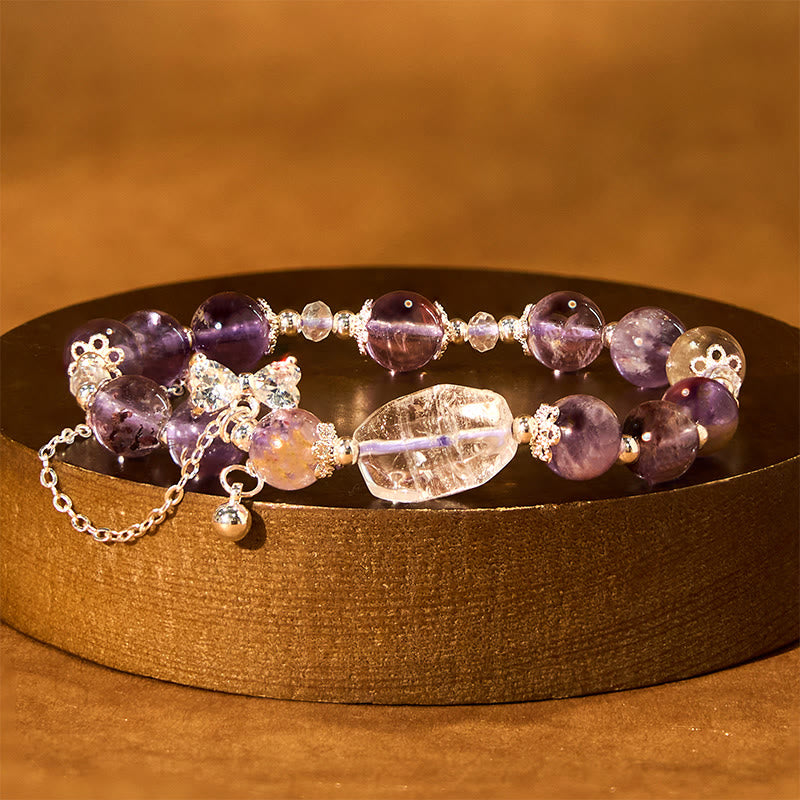 Bracelet Sagesse en améthyste fantôme violette 8 mm pour femme