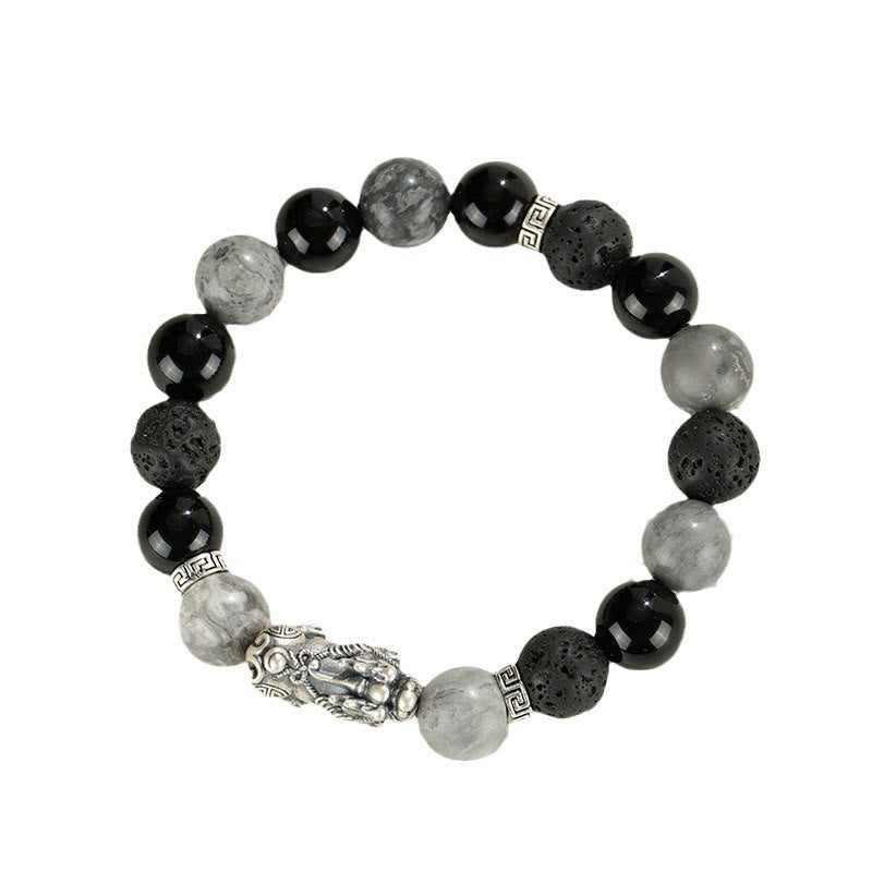 Bracelet Pixiu en onyx noir et jaspe gris en pierre de lave