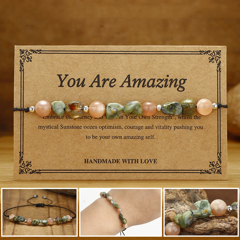 Bracelet d'énergie positive en pierre de soleil rhyolite 14-24 cm