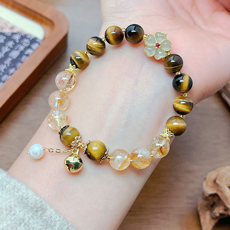 8mm Tiger Eye Citrine Courage Bracelet for Protection