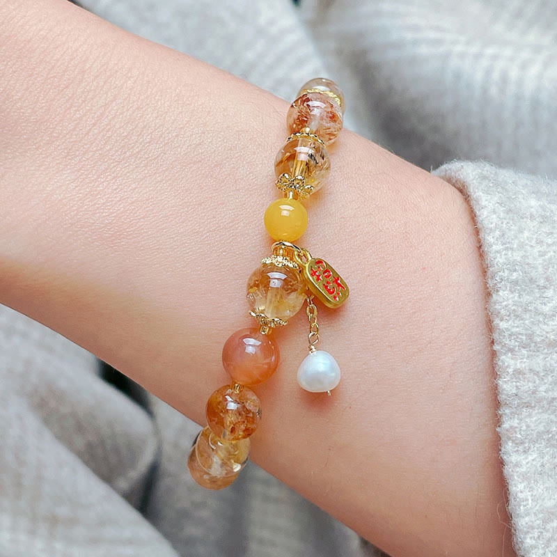 Bracelet en citrine de 8 mm pour le bonheur et la prospérité