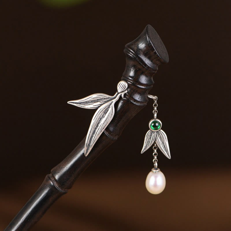 Épingle à cheveux chinoise en argent sterling 925 avec bois de santal rouge et ébène