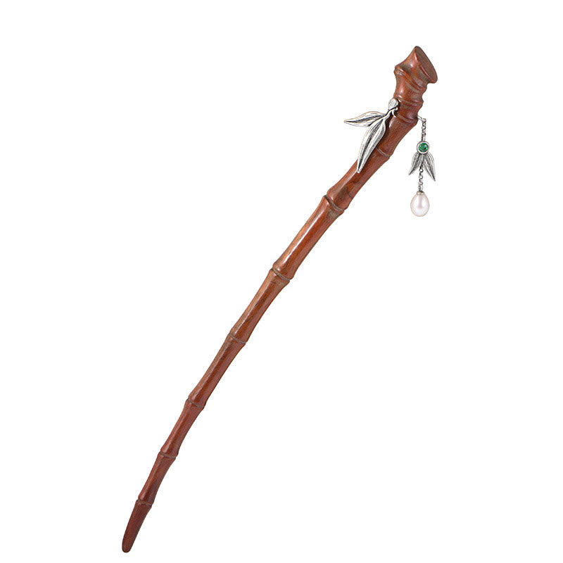 Épingle à cheveux chinoise en argent sterling 925 avec bois de santal rouge et ébène