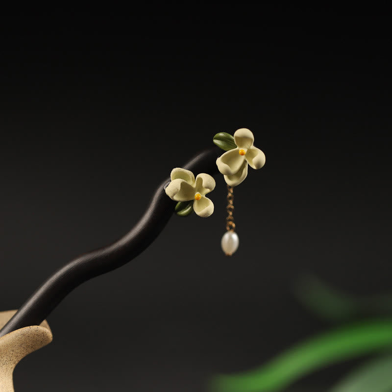 Épingle à cheveux chinoise en ébène et gardénia pour le courage | Sons de guérison