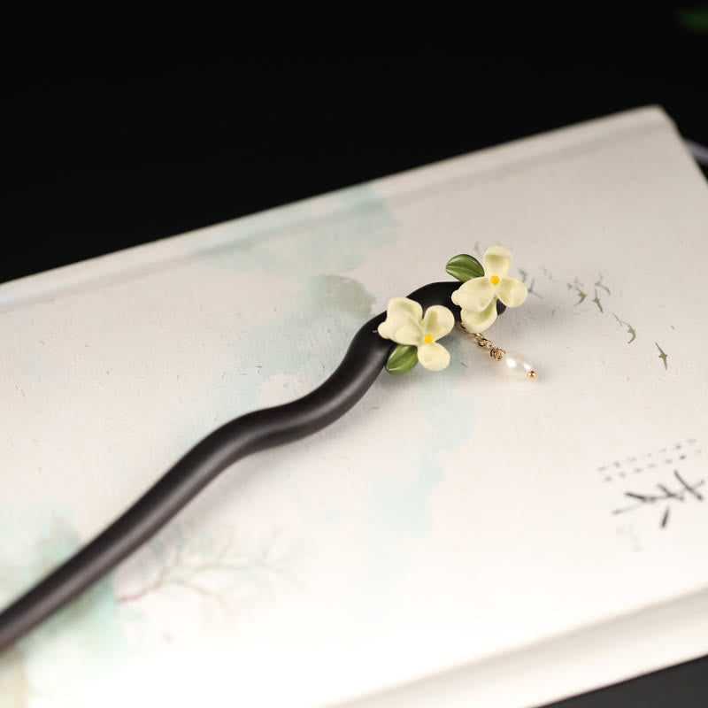 Épingle à cheveux chinoise en ébène et gardénia pour le courage | Sons de guérison