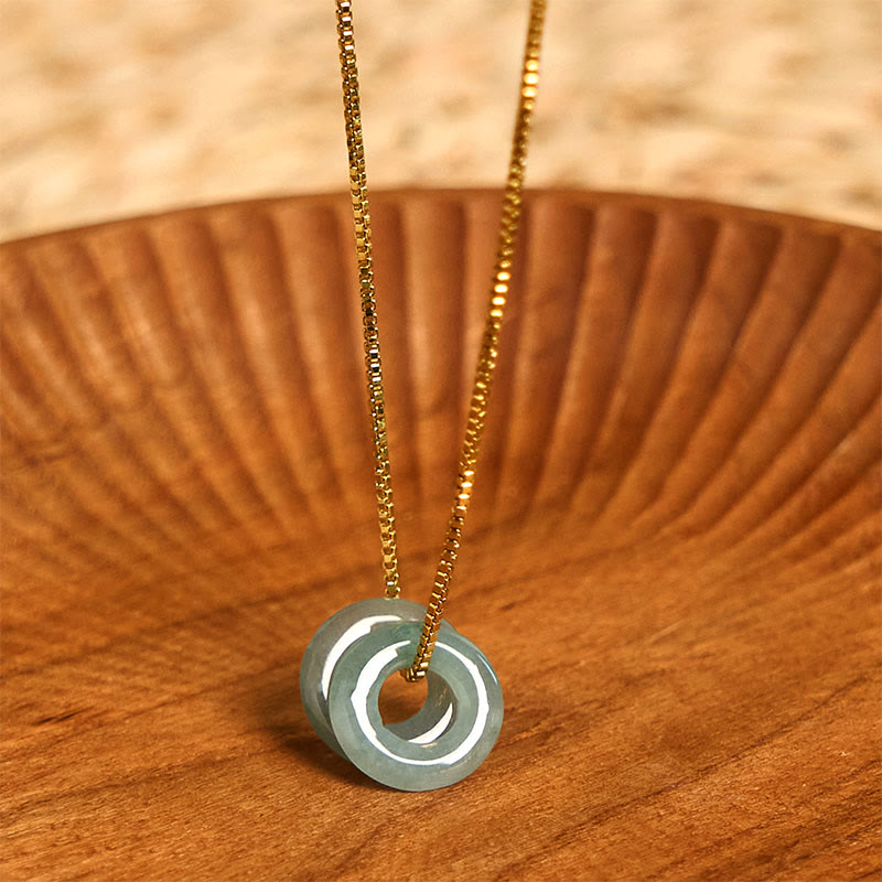 Collier pendentif en jade avec double boucle de paix pour la prospérité