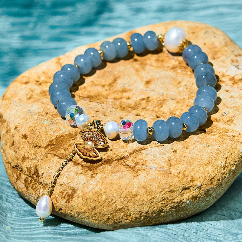 8mm Aquamarine Pearl Healing Bracelet for Emotional Balance