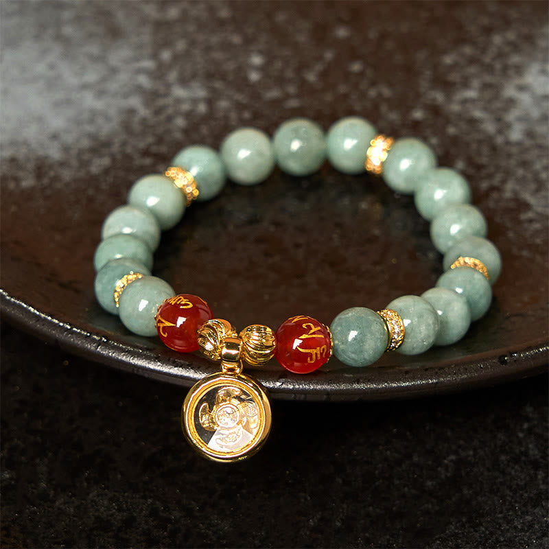Bracelet à breloques Om Mani Padme Hum en jade vert 8 mm