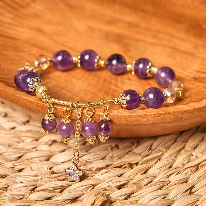 Bracelet de paix en améthyste avec trèfle à quatre feuilles de 8 mm