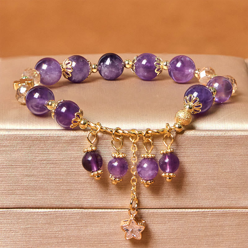 Bracelet de paix en améthyste avec trèfle à quatre feuilles de 8 mm