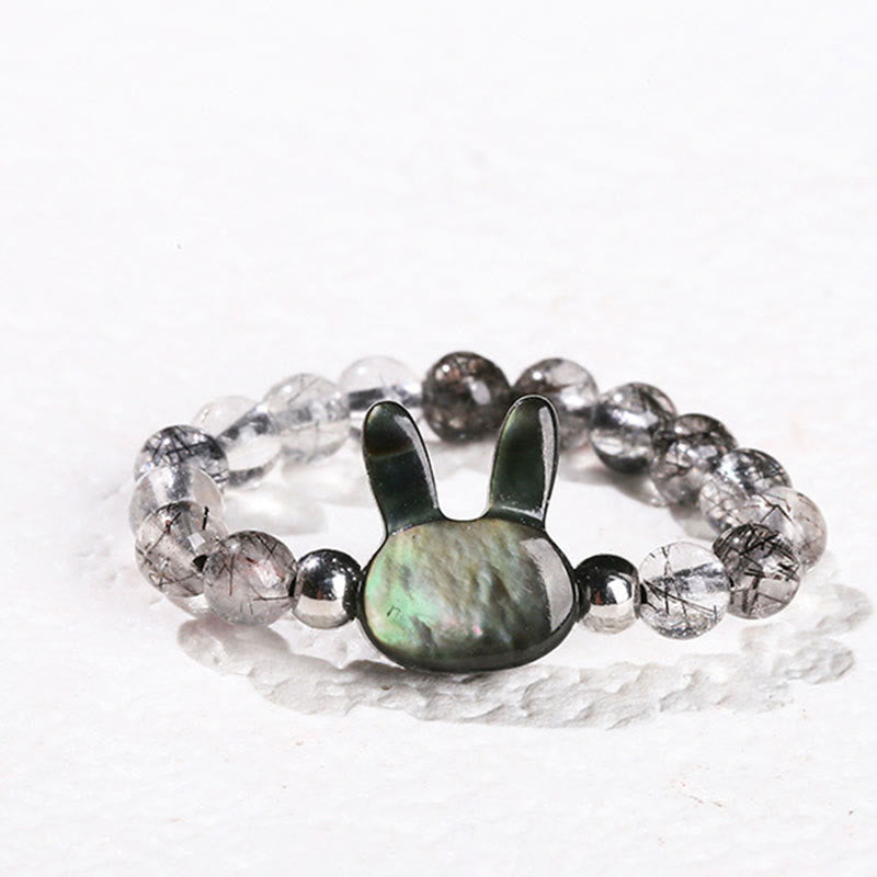 Bague réglable en quartz rutile noir de 3 mm pour lapin
