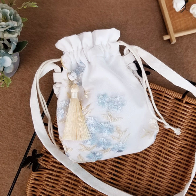 Sac bandoulière en toile brodée de fleurs de cerisier 15 x 22 cm