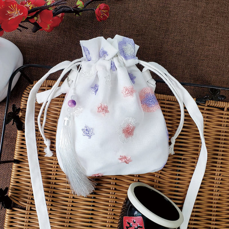 Sac bandoulière en toile brodée de fleurs de cerisier 15 x 22 cm