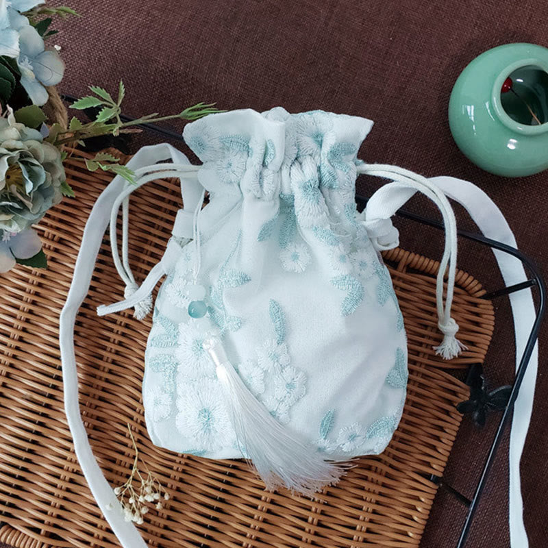 Sac bandoulière en toile brodée de fleurs de cerisier 15 x 22 cm