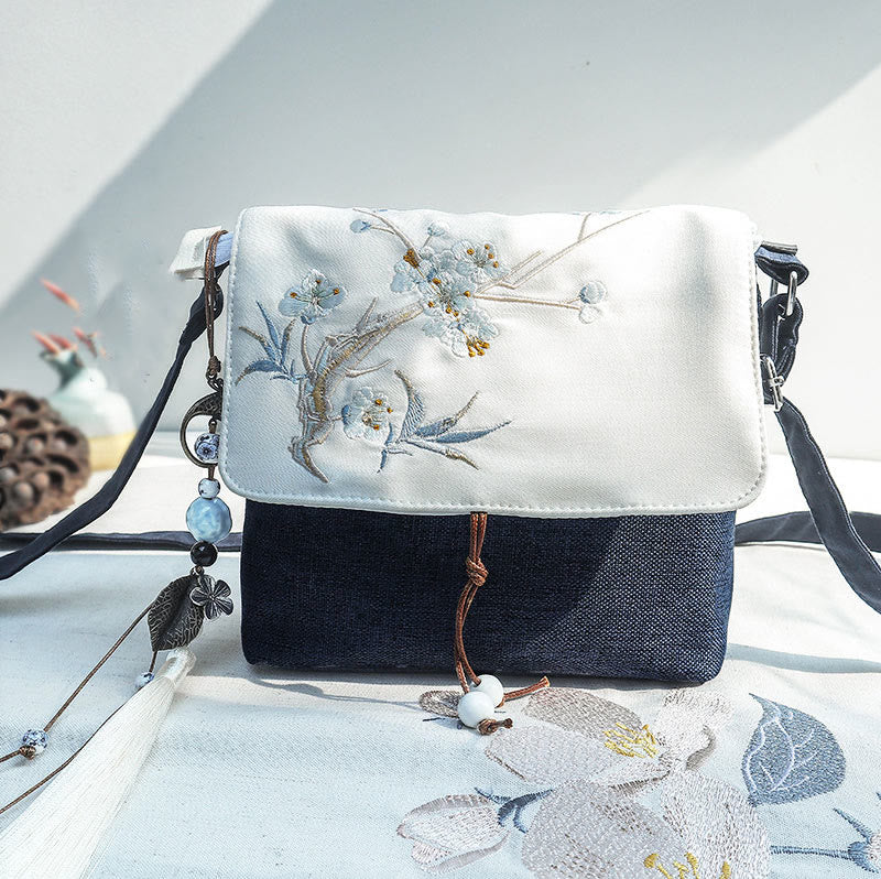 Sac à dos en toile brodée prune bleu foncé