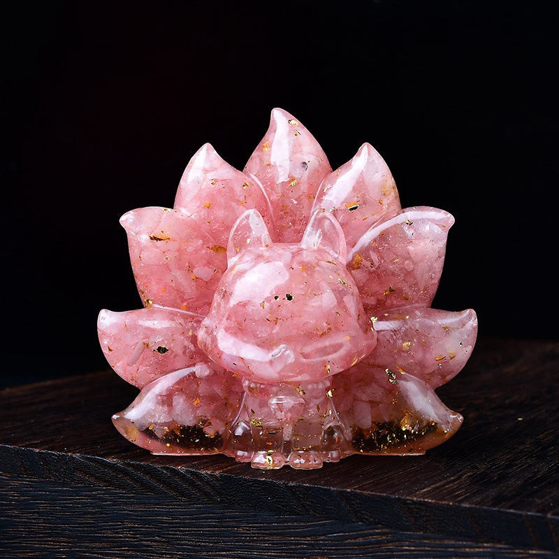 Figurine animale de renard à neuf queues en améthyste de 8,8 cm