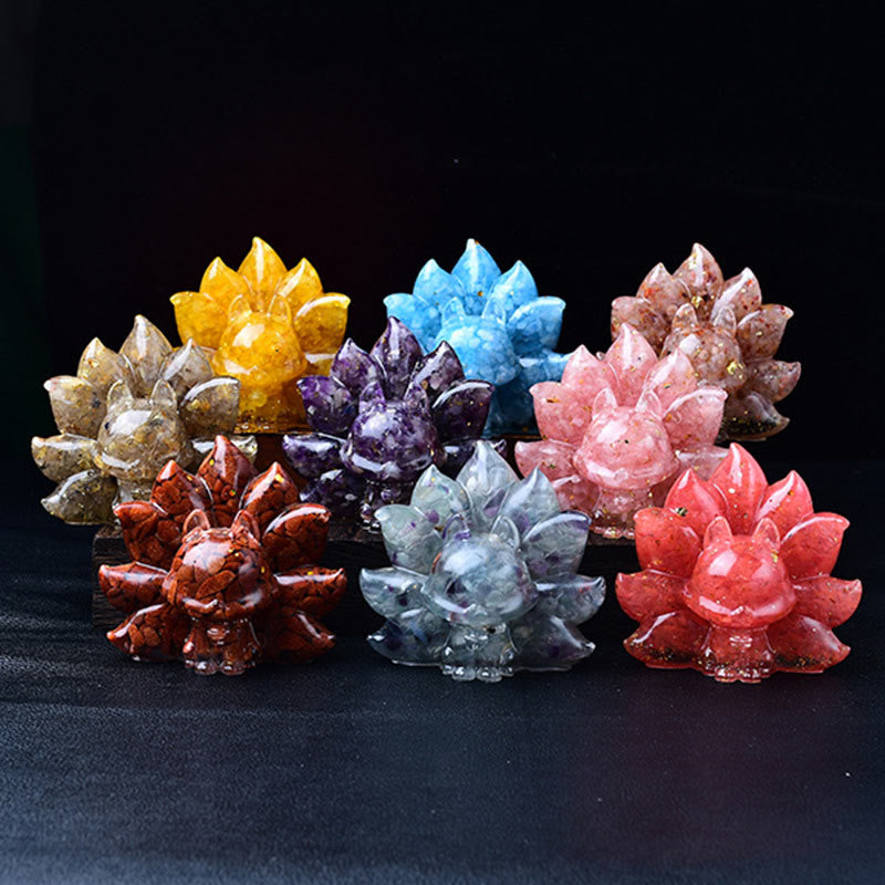 Figurine animale de renard à neuf queues en améthyste de 8,8 cm
