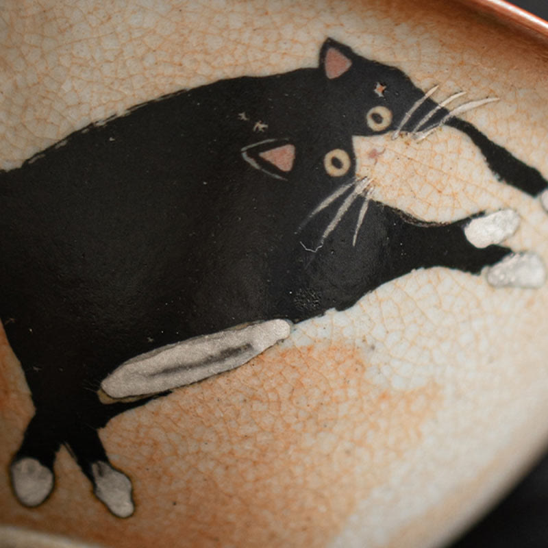 Tasse à thé Gaiwan en céramique avec couvercle, motif chat, 130 ml, pour rituels du thé