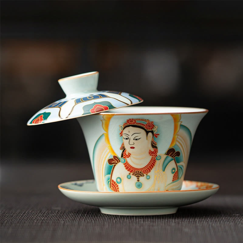 Tasse à thé Gaiwan en céramique 180 ml avec couvercle | Décor Zen