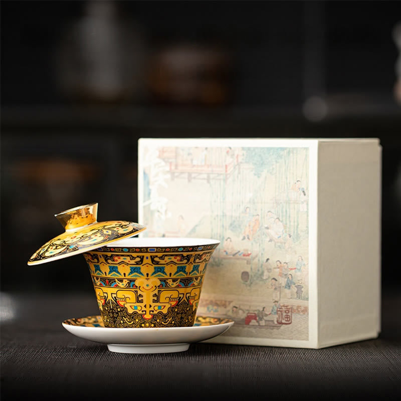 Tasse à thé Gaiwan en céramique 180 ml avec couvercle | Décor Zen