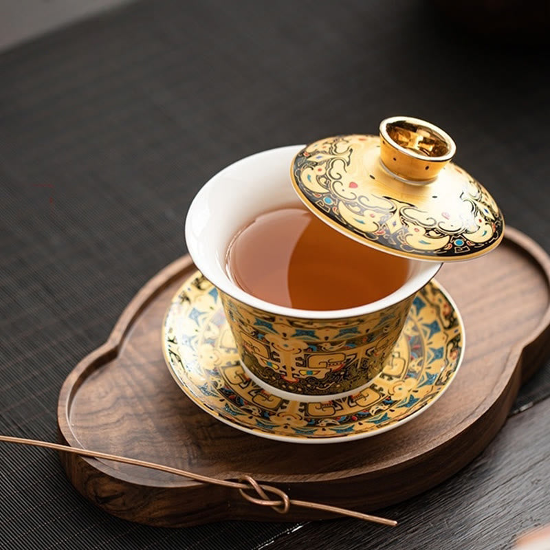 Tasse à thé Gaiwan en céramique 180 ml avec couvercle | Décor Zen