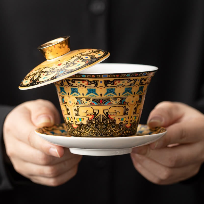 Tasse à thé Gaiwan en céramique 180 ml avec couvercle | Décor Zen