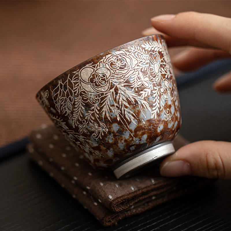 Tasse à thé en céramique à fleurs brunes 100 ml Home Accent